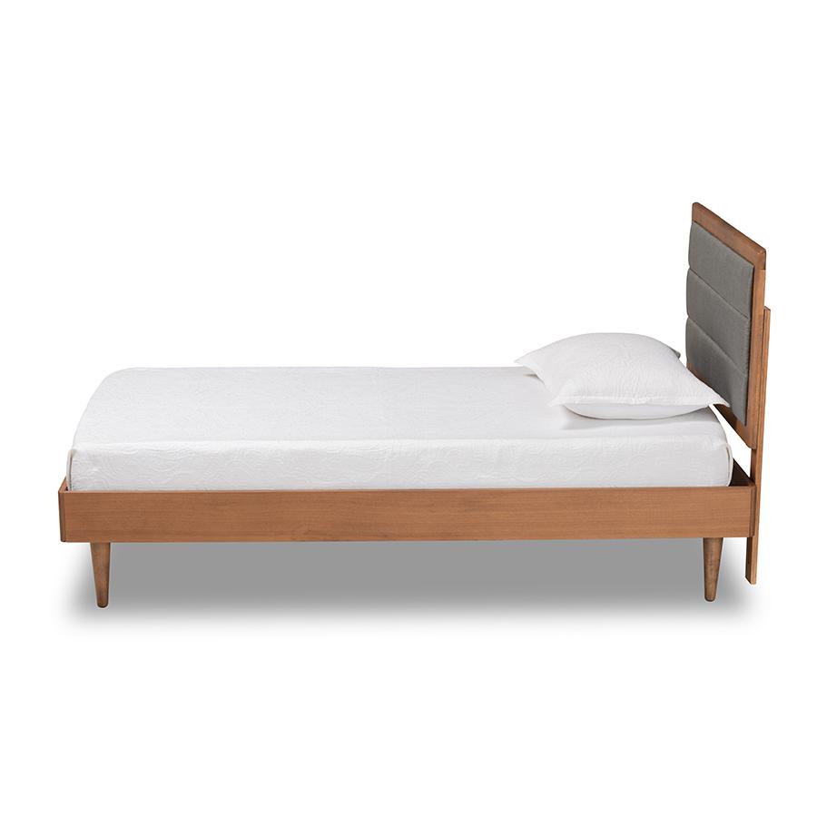 Baxton Studio Seren Mid-Century Modern Dark Grey Fabric Upholstered and Walnut Brown Finished Wood Twin Size Platform Bed | Beds | Modishstore - 3