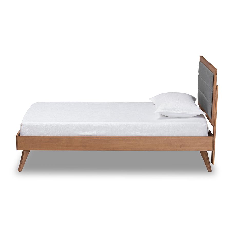 Baxton Studio Linn Mid-Century Modern Dark Grey Fabric Upholstered and Walnut Brown Finished Wood Twin Size Platform Bed | Beds | Modishstore - 3
