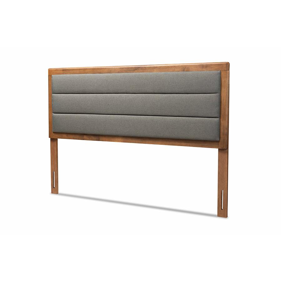 Baxton Studio Dexter Modern and Contemporary Dark Grey Fabric Upholstered and Walnut Brown Finished Wood Full Size Headboard | Headboards | Modishstore - 2