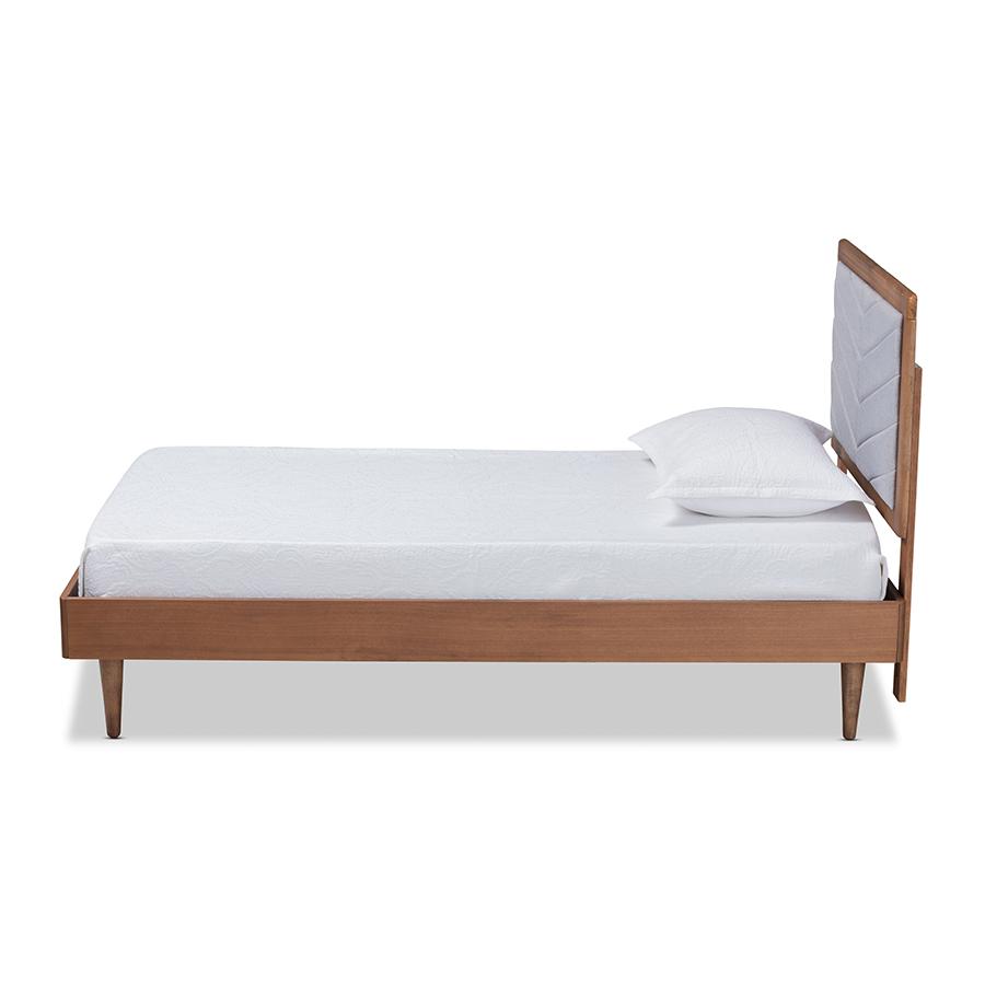 Baxton Studio Tasha Mid-Century Modern Light Grey Fabric Upholstered and Walnut brown Finished Wood Twin Size Platform Bed | Beds | Modishstore - 3