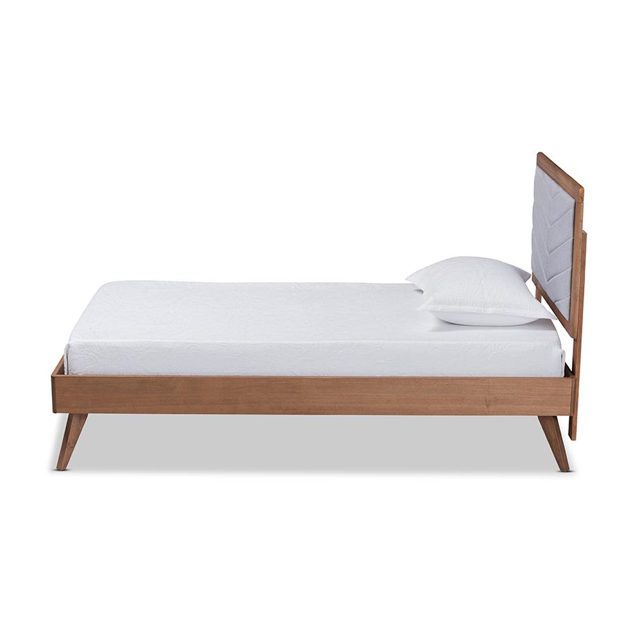Baxton Studio Roze Mid-Century Modern Light Grey Fabric Upholstered and Walnut brown Finished Wood Twin Size Platform Bed | Beds | Modishstore - 3