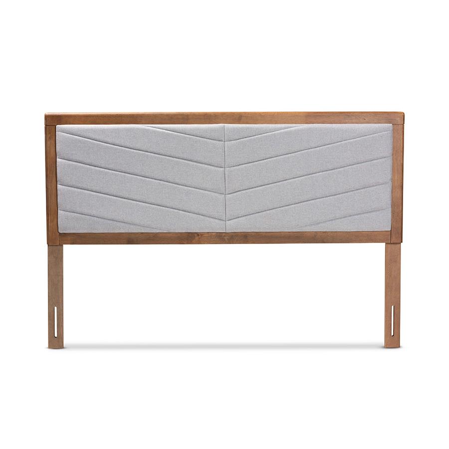 Baxton Studio Iden Modern and Contemporary Light Grey Fabric Upholstered and Walnut Brown Finished Wood Full Size Headboard | Headboards | Modishstore - 3