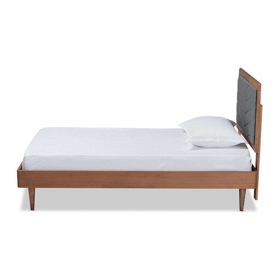 Baxton Studio Tasha Mid-Century Modern Dark Grey Fabric Upholstered and Walnut brown Finished Wood Twin Size Platform Bed | Beds | Modishstore - 3
