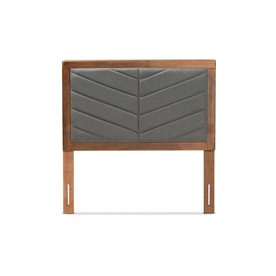 Baxton Studio Iden Modern and Contemporary Dark Grey Fabric Upholstered and Walnut Brown Finished Wood Twin Size Headboard | Headboards | Modishstore - 3