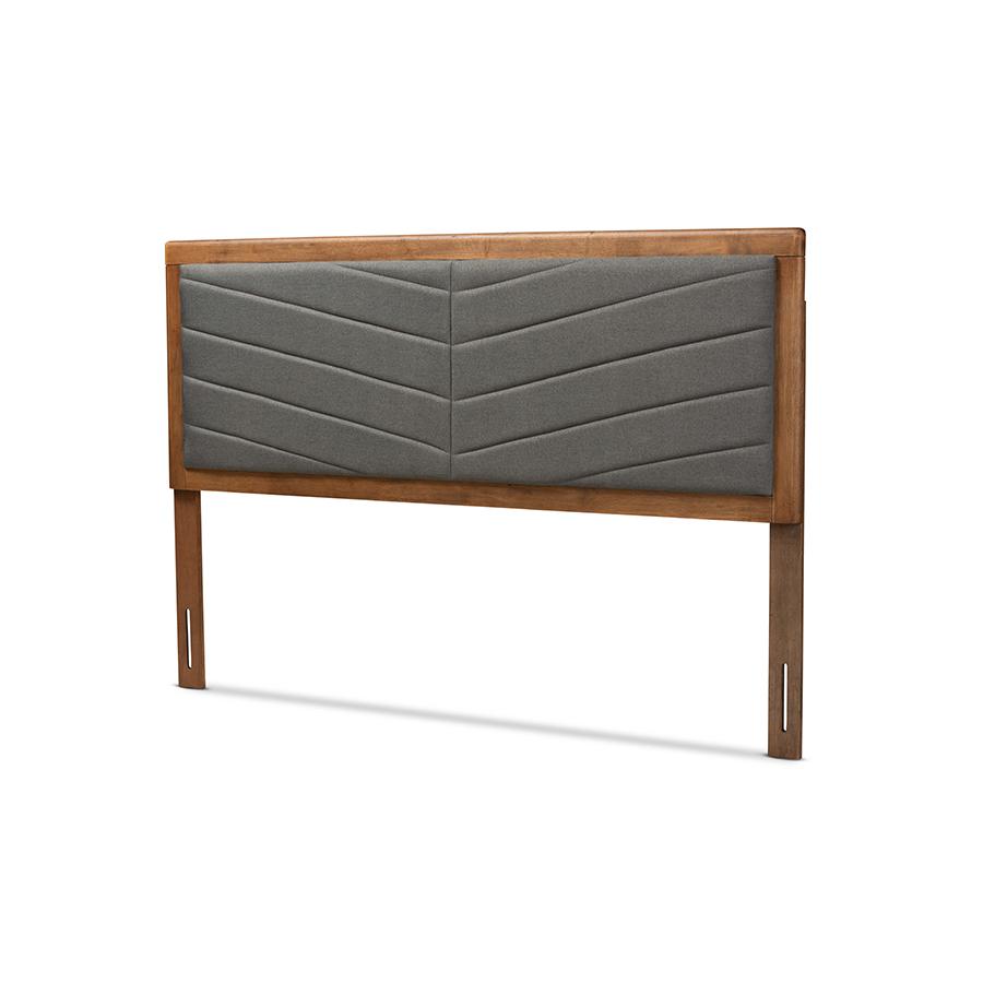 Baxton Studio Iden Modern and Contemporary Dark Grey Fabric Upholstered and Walnut Brown Finished Wood Full Size Headboard | Headboards | Modishstore - 2