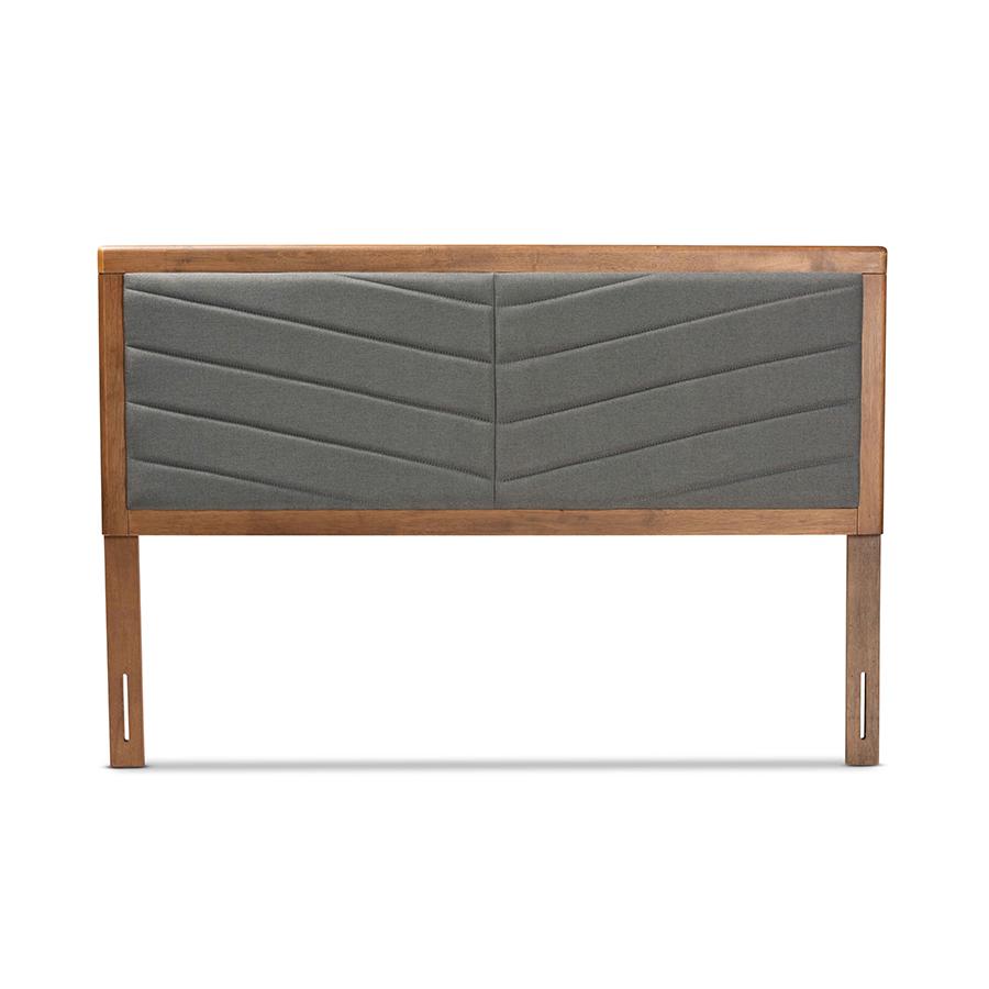 Baxton Studio Iden Modern and Contemporary Dark Grey Fabric Upholstered and Walnut Brown Finished Wood Full Size Headboard | Headboards | Modishstore - 3