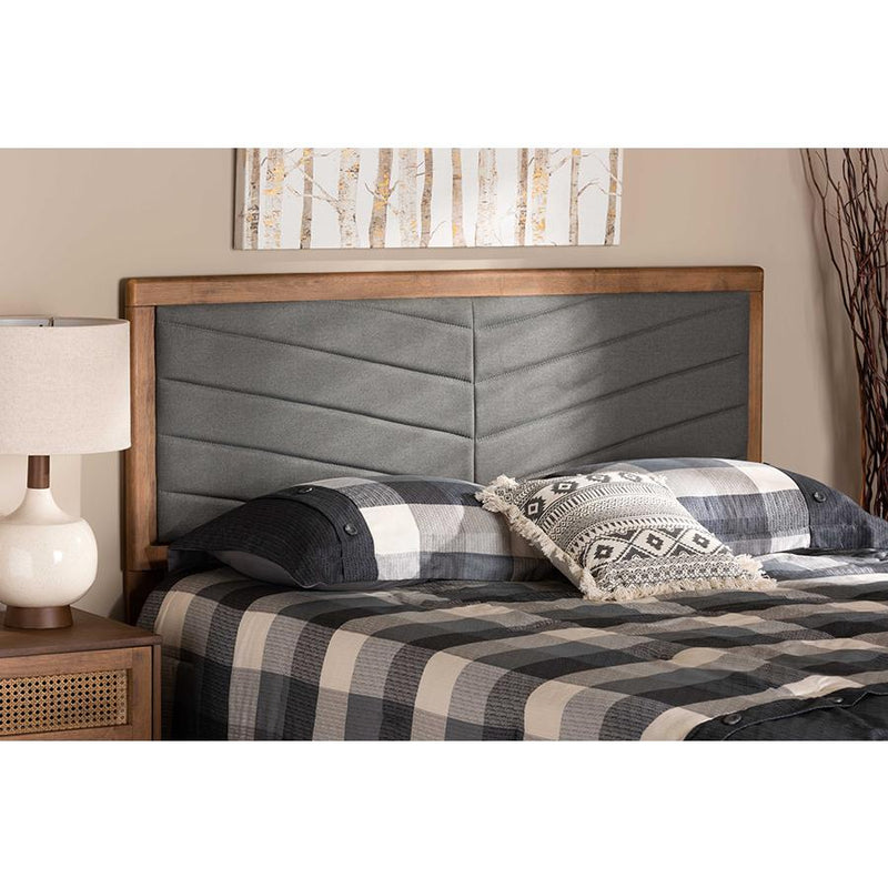 Baxton Studio Iden Modern and Contemporary Dark Grey Fabric Upholstered and Walnut Brown Finished Wood Full Size Headboard | Headboards | Modishstore