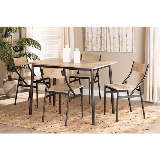 Baxton Studio Carmen Modern and Contemporary Oak Brown Finished Wood and Dark Brown Metal 5-Piece Dining Set | Dining Sets | Modishstore