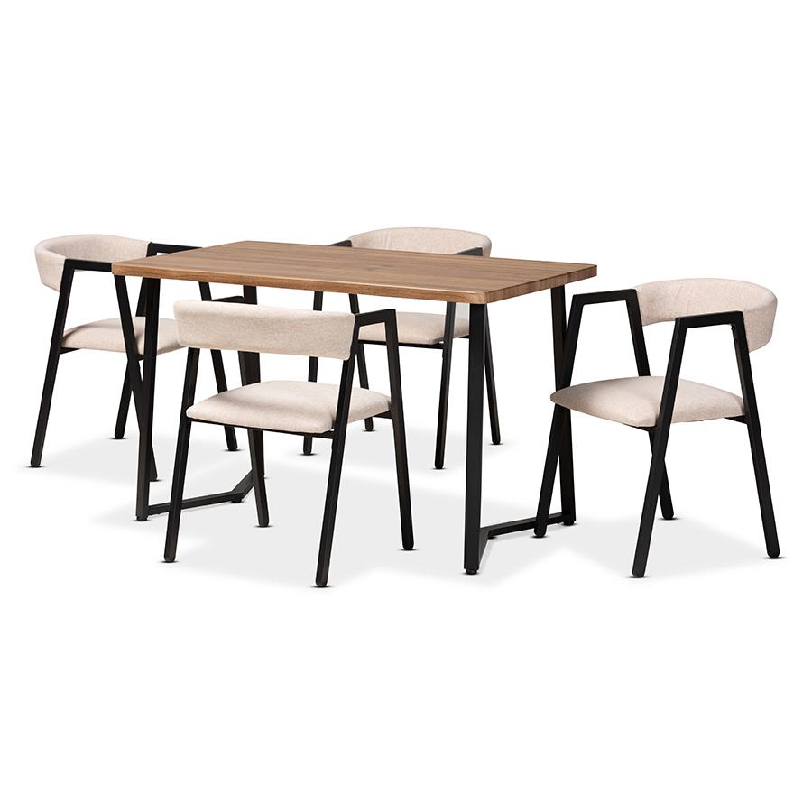 Baxton Studio Delgado Modern and Contemporary Beige Fabric Upholstered and Black Metal 5-Piece Dining Set | Dining Sets | Modishstore - 2