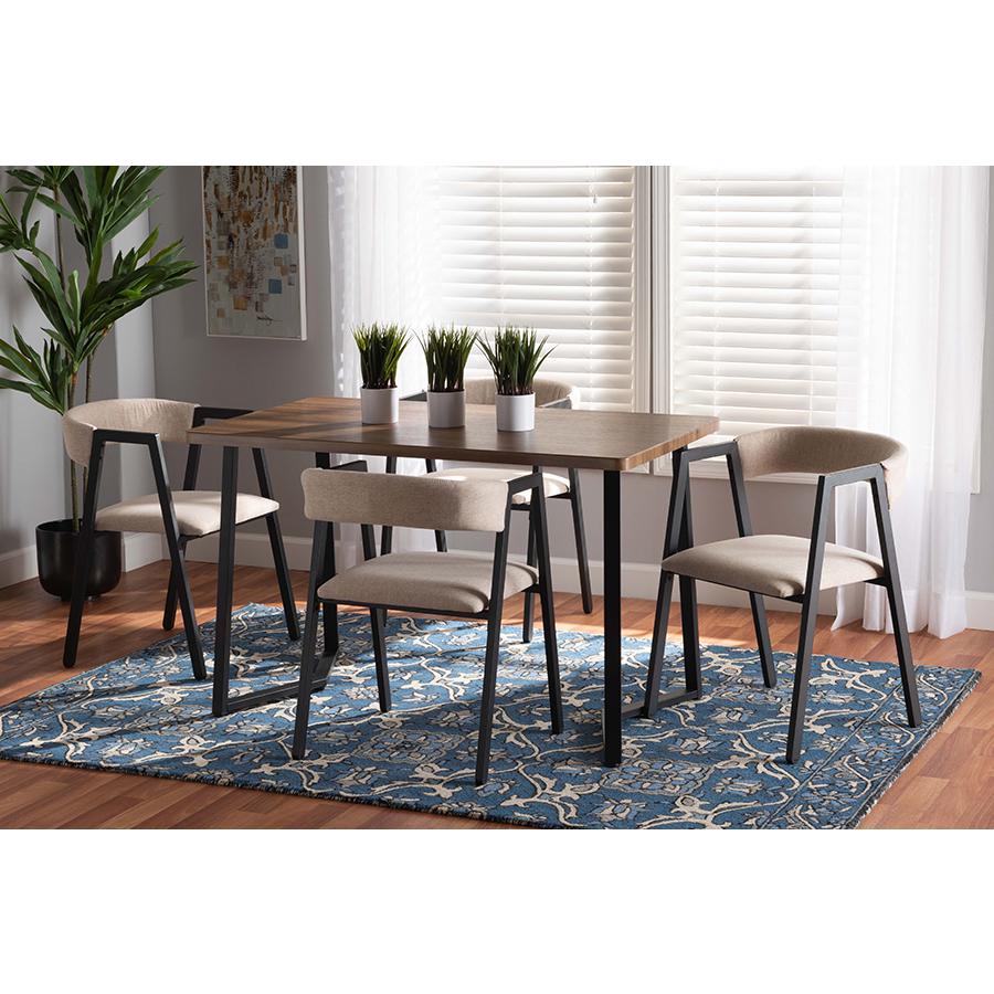 Baxton Studio Delgado Modern and Contemporary Beige Fabric Upholstered and Black Metal 5-Piece Dining Set | Dining Sets | Modishstore