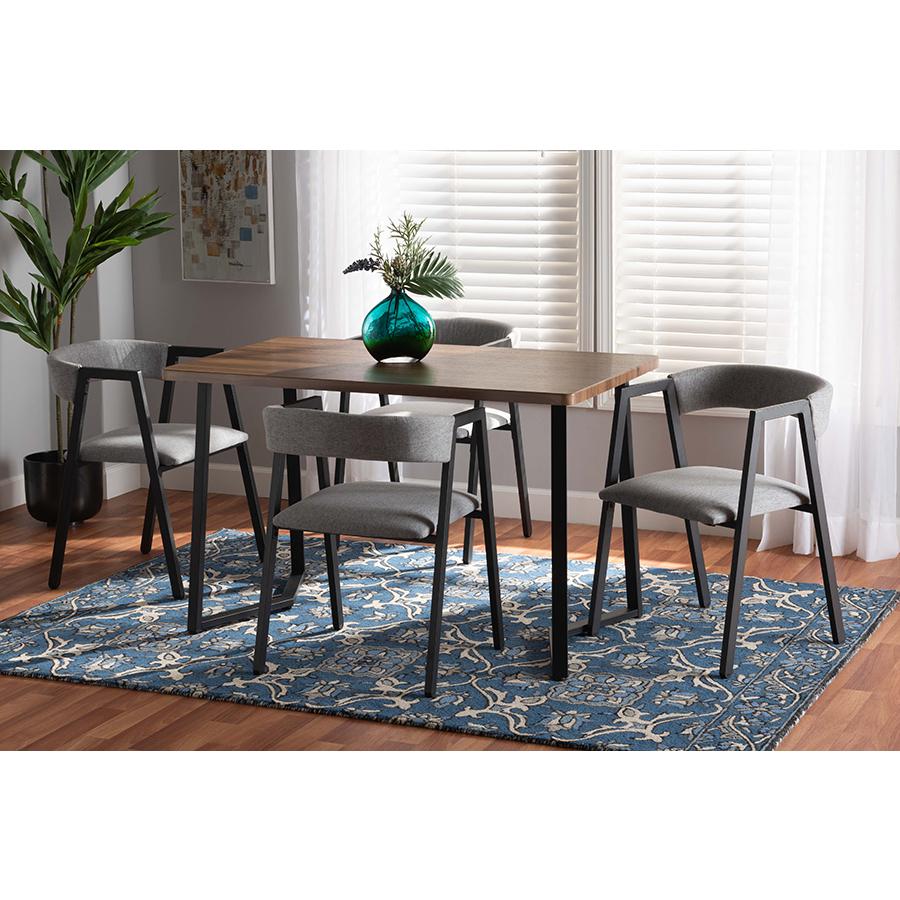 Baxton Studio Delgado Modern and Contemporary Grey Fabric Upholstered and Black Metal 5-Piece Dining Set | Dining Sets | Modishstore