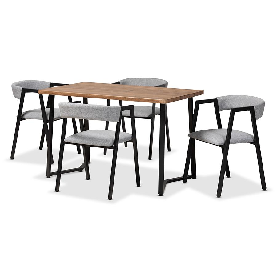 Baxton Studio Delgado Modern and Contemporary Grey Fabric Upholstered and Black Metal 5-Piece Dining Set | Dining Sets | Modishstore - 2
