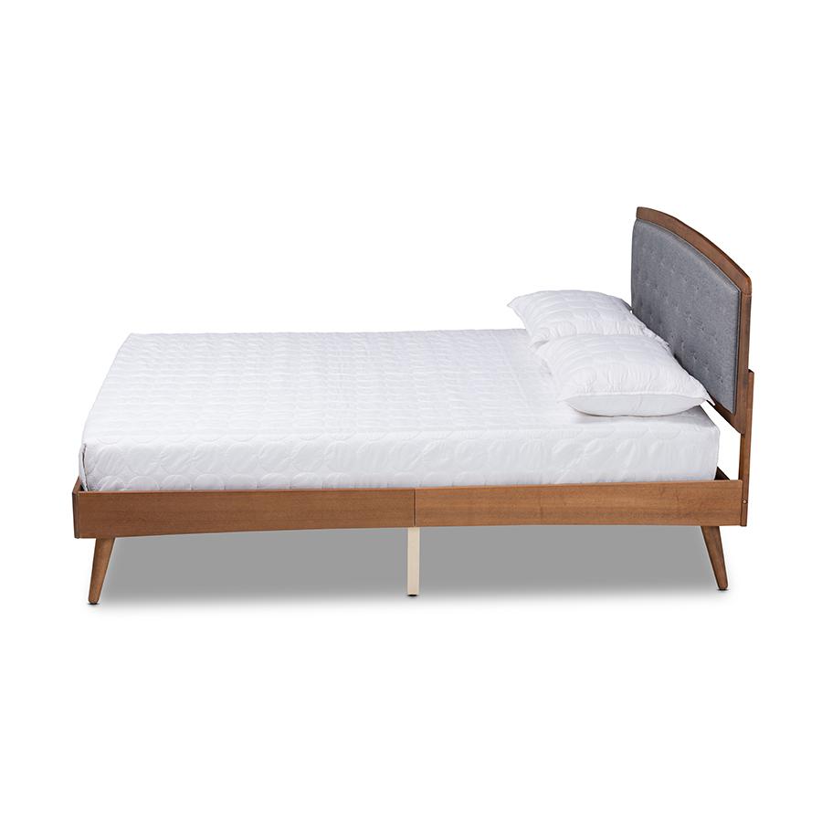 Baxton Studio Ratana Mid-Century Modern Transitional Grey Fabric Upholstered and Walnut Brown Finished Wood Full Size Platform Bed | Beds | Modishstore - 2
