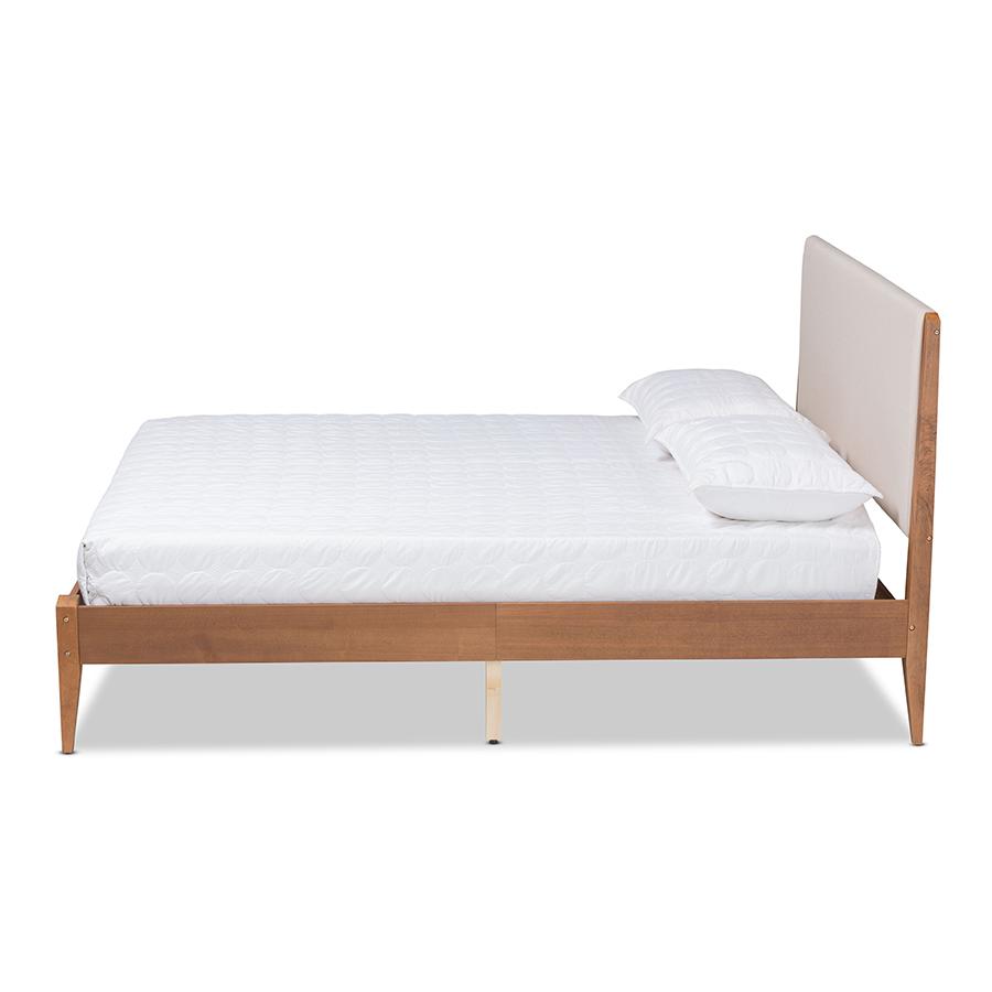 Baxton Studio Lenora Mid-Century Modern Beige Fabric Upholstered and Walnut Brown Finished Wood Full Size Platform Bed | Beds | Modishstore - 3