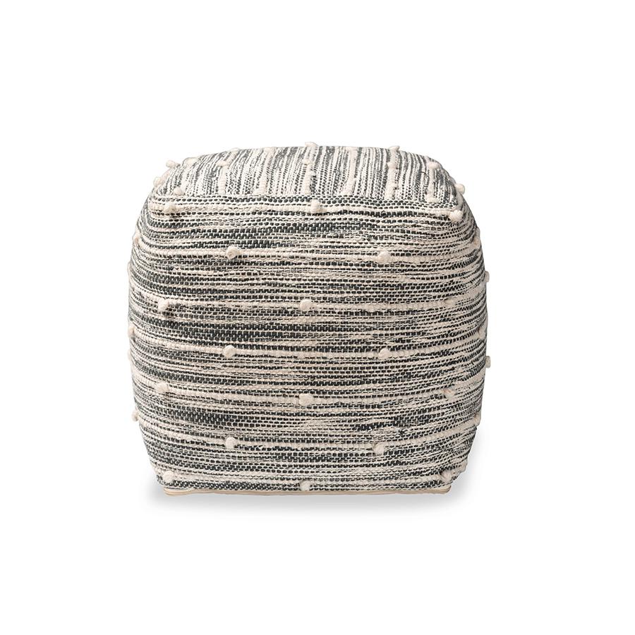 Baxton Studio Macaco Modern and Contemporary Moroccan Inspired Dark Grey and Ivory Handwoven Cotton Blend Pouf Ottoman | Ottomans | Modishstore - 3