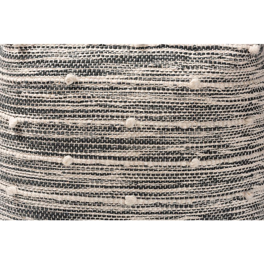 Baxton Studio Macaco Modern and Contemporary Moroccan Inspired Dark Grey and Ivory Handwoven Cotton Blend Pouf Ottoman | Ottomans | Modishstore - 4