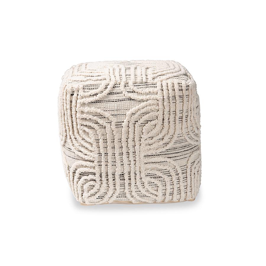 Baxton Studio Arlett Modern and Contemporary Bohemian Ivory and Black Handwoven Wool Blend Pouf Ottoman | Ottomans | Modishstore - 3
