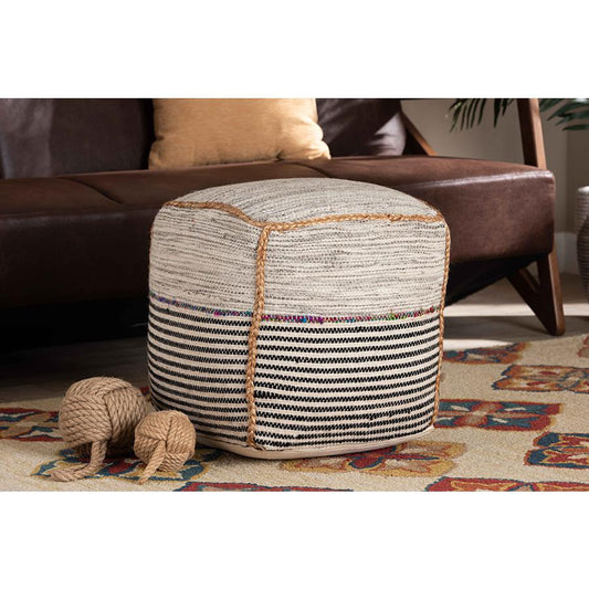 Baxton Studio Arta Modern and Contemporary Bohemian Multi-Colored Handwoven Wool Blend Pouf Ottoman | Ottomans | Modishstore