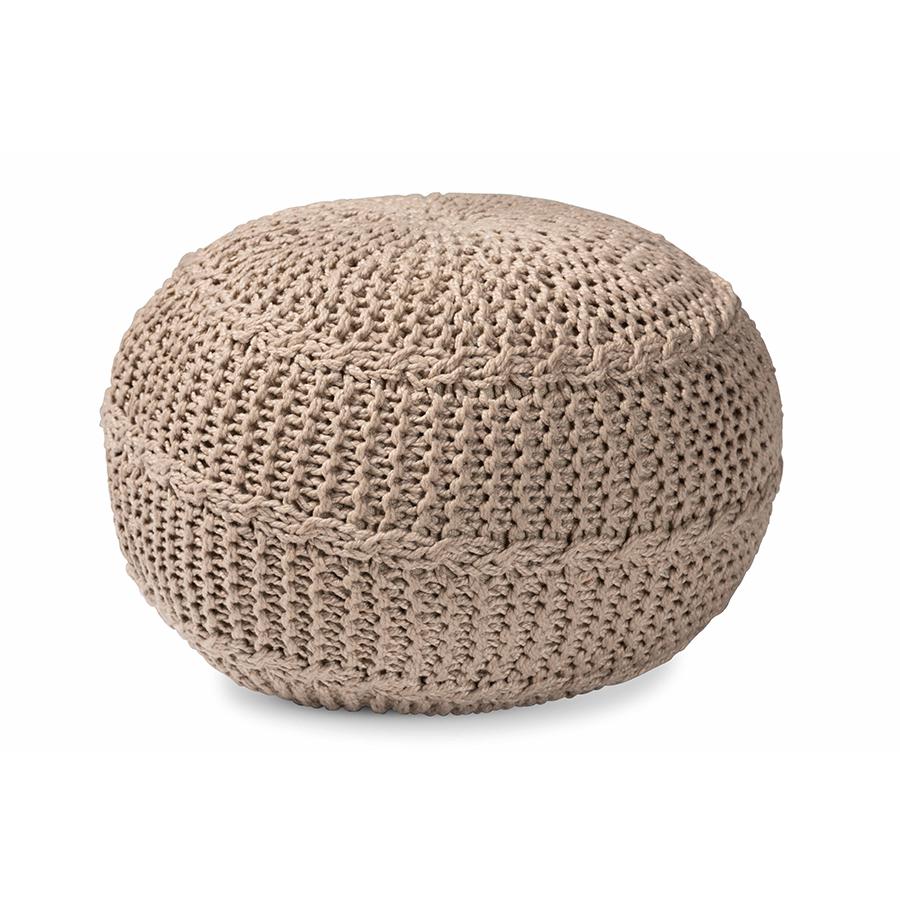 Baxton Studio Palmas Modern and Contemporary Bohemian Beige Handwoven Pet Yarn Pouf Ottoman | Ottomans | Modishstore - 2
