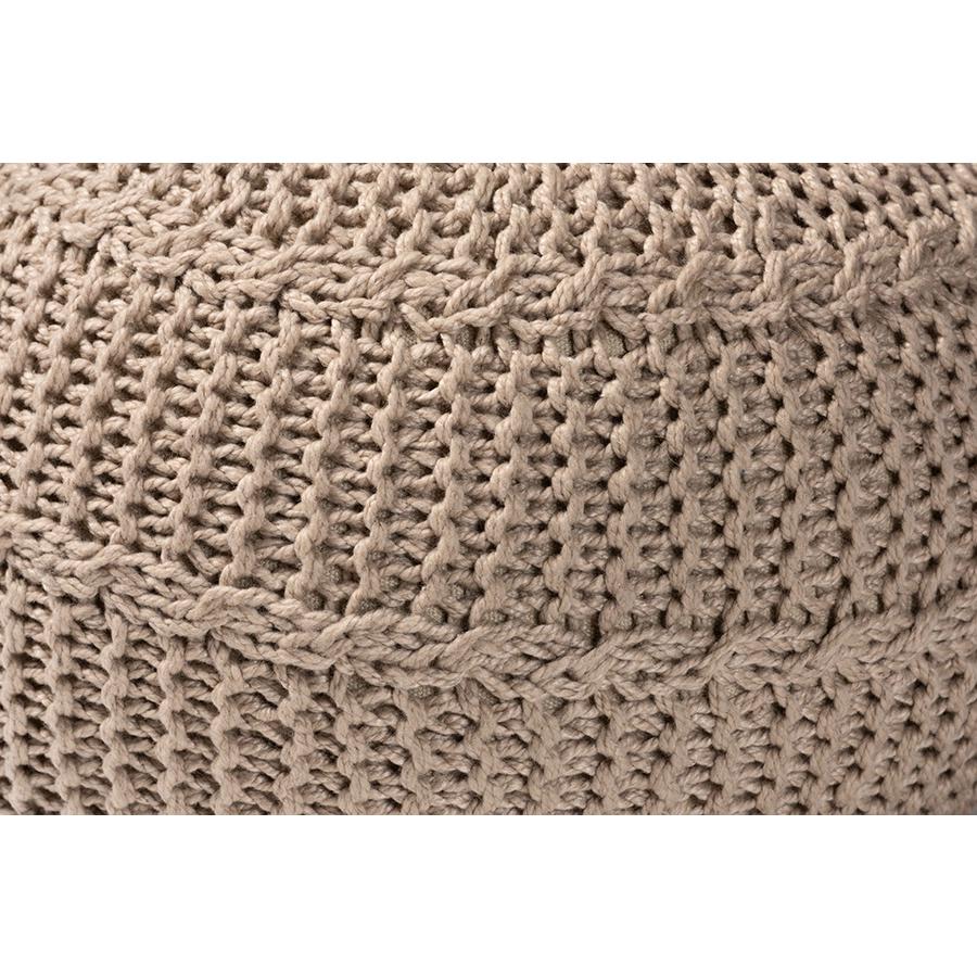 Baxton Studio Palmas Modern and Contemporary Bohemian Beige Handwoven Pet Yarn Pouf Ottoman | Ottomans | Modishstore - 3