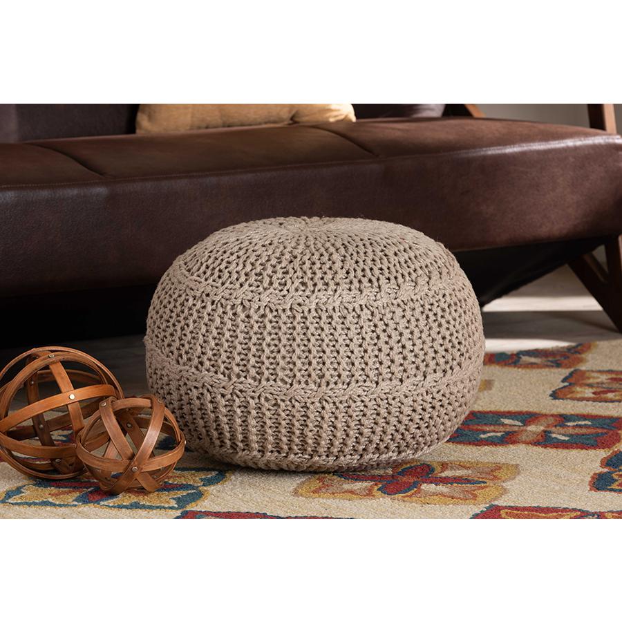 Baxton Studio Palmas Modern and Contemporary Bohemian Beige Handwoven Pet Yarn Pouf Ottoman | Ottomans | Modishstore
