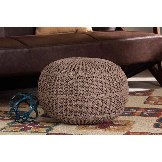 Baxton Studio Palmas Modern and Contemporary Bohemian Taupe Handwoven Pet Yarn Pouf Ottoman | Ottomans | Modishstore