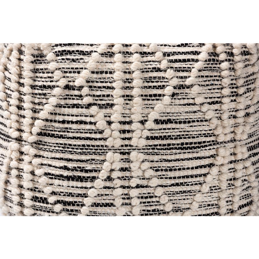 Baxton Studio Sentir Modern and Contemporary Moroccan Inspired Ivory and Black Handwoven Wool Blend Pouf Ottoman | Ottomans | Modishstore - 4