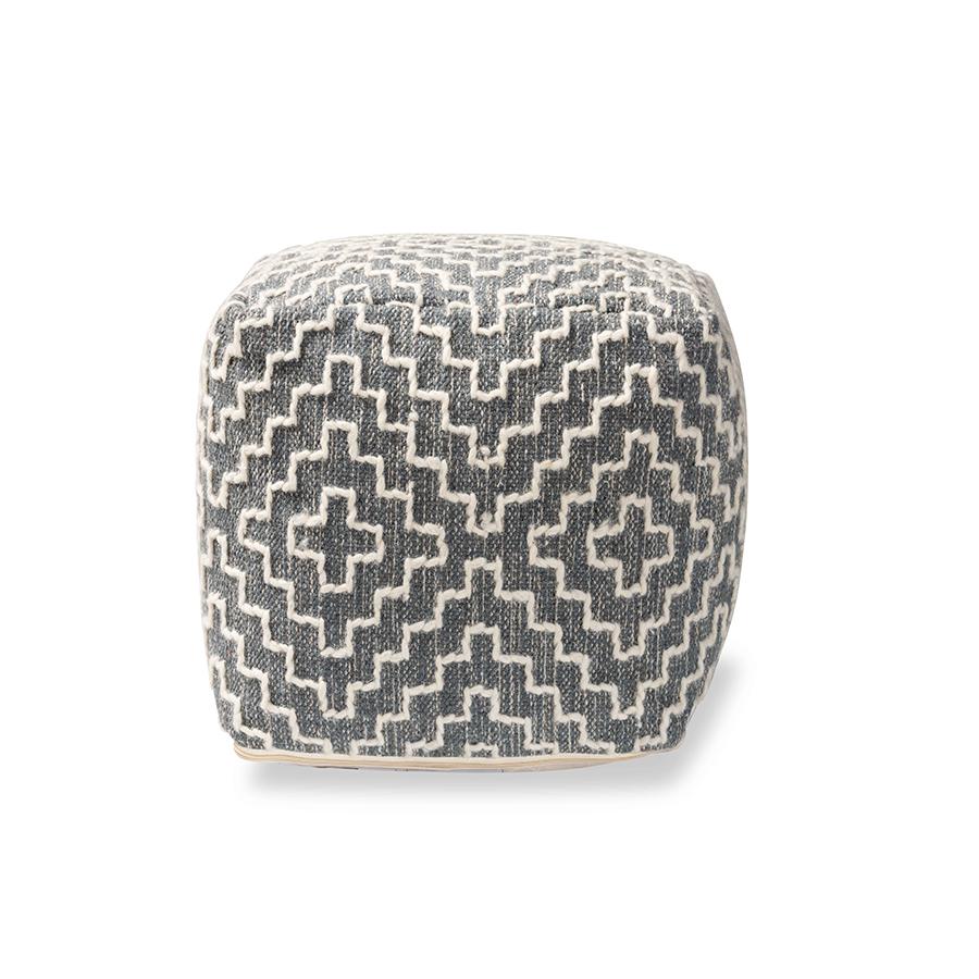 Baxton Studio Benjamin Modern and Contemporary Bohemian Grey and Ivory Handwoven Cotton Blend Pouf Ottoman | Ottomans | Modishstore - 3