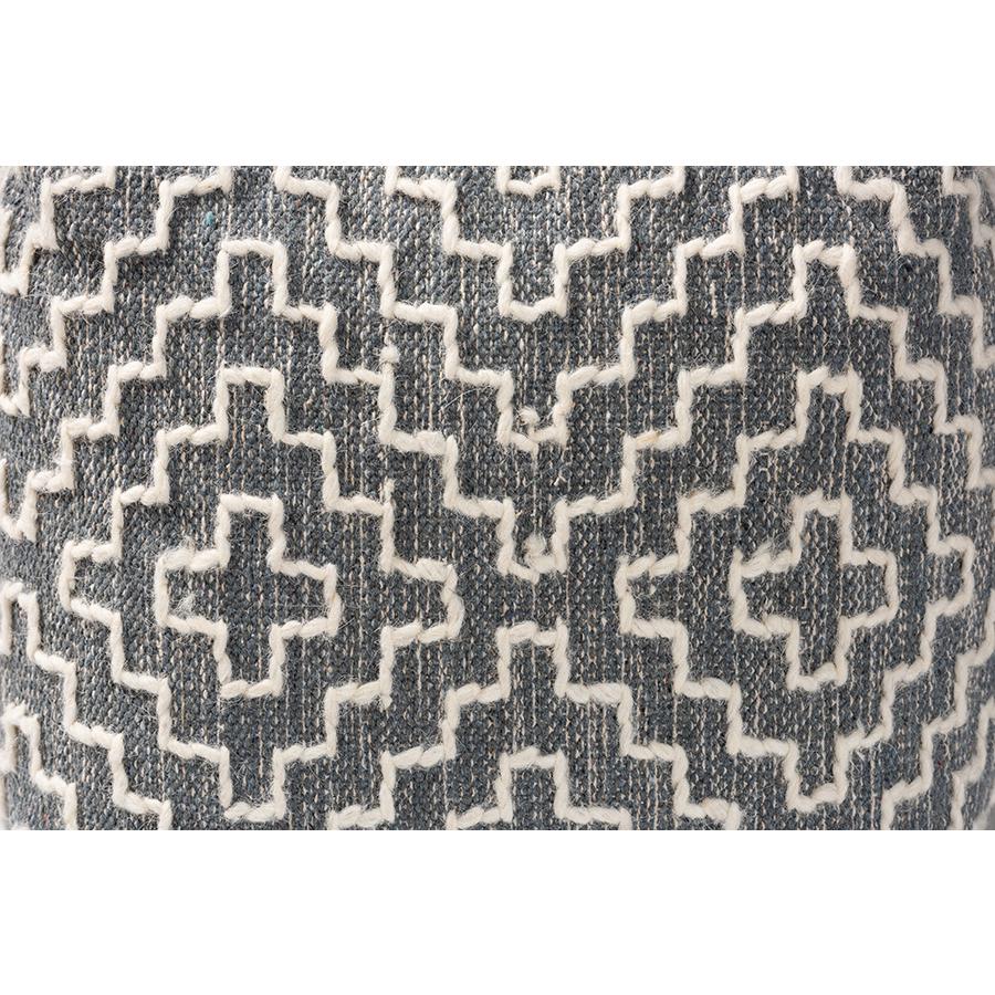 Baxton Studio Benjamin Modern and Contemporary Bohemian Grey and Ivory Handwoven Cotton Blend Pouf Ottoman | Ottomans | Modishstore - 4