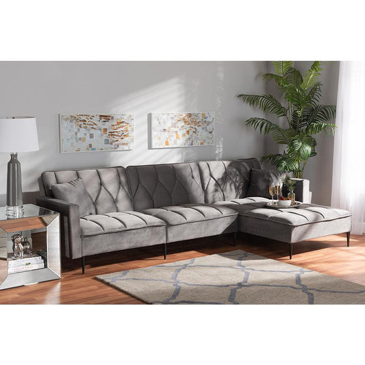 Baxton Studio Galena Contemporary Grey Sleeper Sectional Sofa with Right Facing Chaise | Sofas | Modishstore
