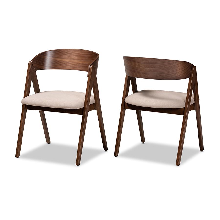 Baxton Studio Danton Mid-Century Modern Beige Fabric Upholstered and Walnut Brown Finished Wood 2-Piece Dining Chair Set | Dining Chairs | Modishstore - 2