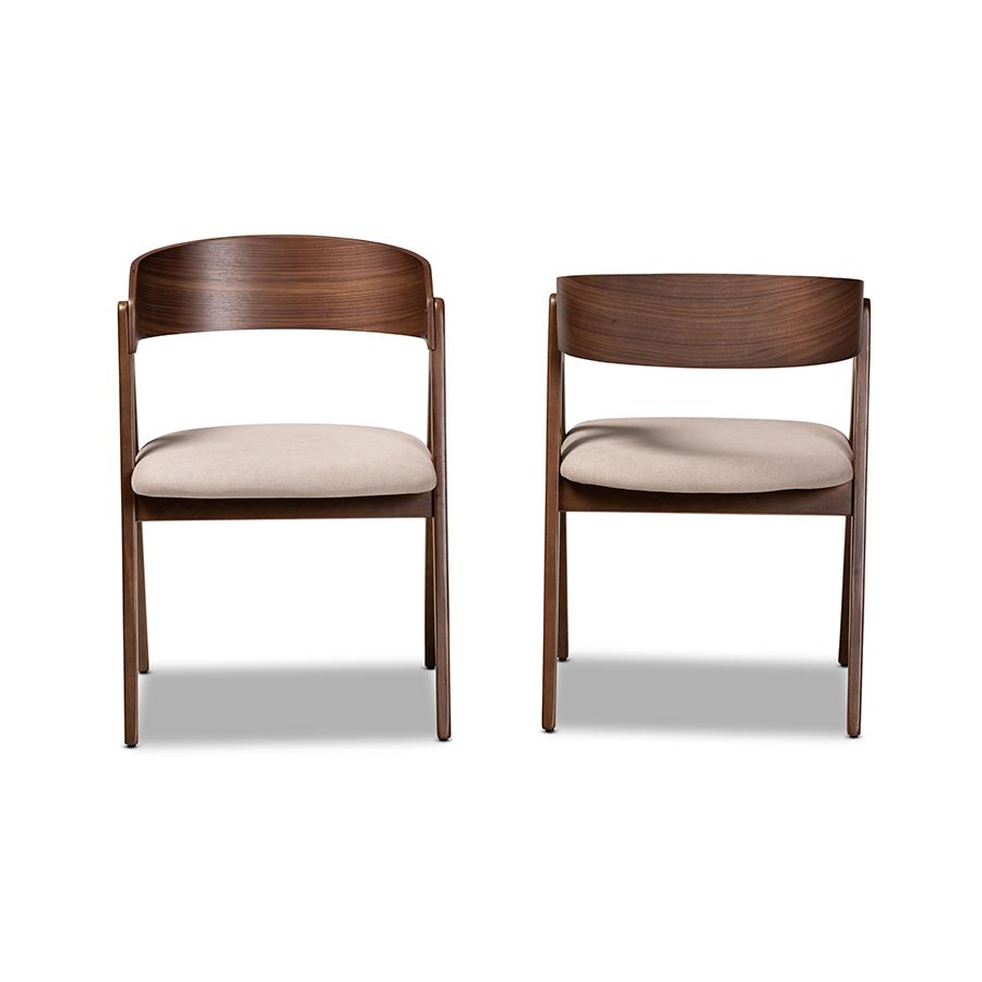 Baxton Studio Danton Mid-Century Modern Beige Fabric Upholstered and Walnut Brown Finished Wood 2-Piece Dining Chair Set | Dining Chairs | Modishstore - 3