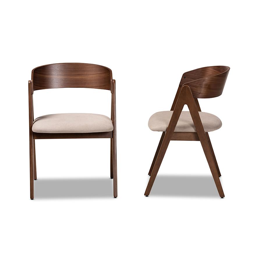 Baxton Studio Danton Mid-Century Modern Beige Fabric Upholstered and Walnut Brown Finished Wood 2-Piece Dining Chair Set | Dining Chairs | Modishstore - 4