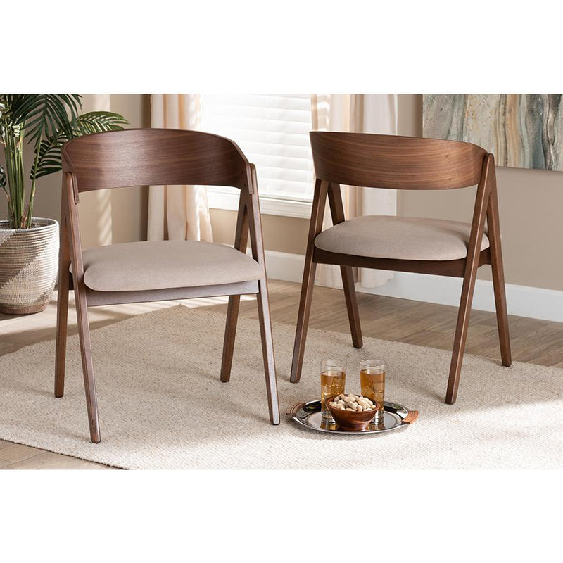 Baxton Studio Danton Mid-Century Modern Beige Fabric Upholstered and Walnut Brown Finished Wood 2-Piece Dining Chair Set | Dining Chairs | Modishstore