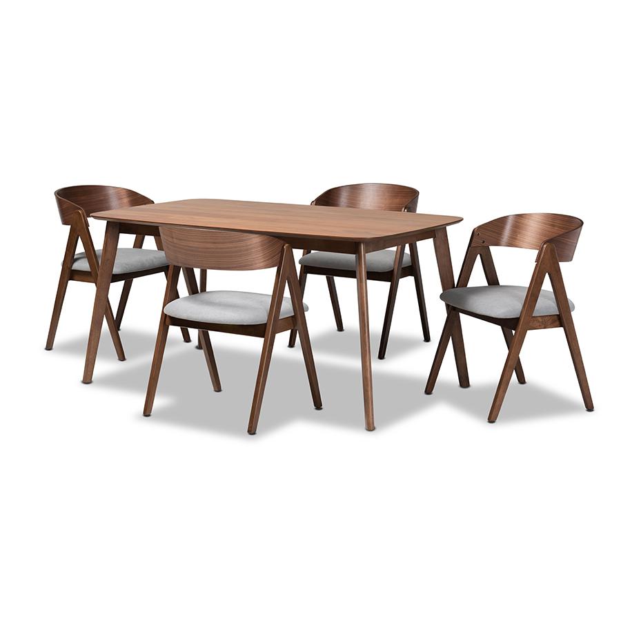 Baxton Studio Danton Mid-Century Modern Grey Fabric Upholstered and Walnut Brown Finished Wood 5-Piece Dining Set | Dining Sets | Modishstore - 2