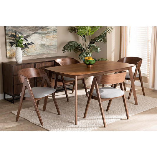 Baxton Studio Danton Mid-Century Modern Grey Fabric Upholstered and Walnut Brown Finished Wood 5-Piece Dining Set | Dining Sets | Modishstore