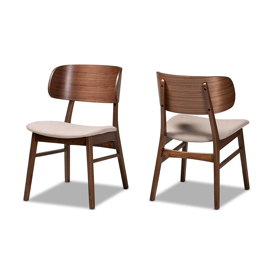 Baxton Studio Alston Mid-Century Modern Beige Fabric Upholstered and Walnut Brown Finished Wood 2-Piece Dining Chair Set | Dining Chairs | Modishstore - 2