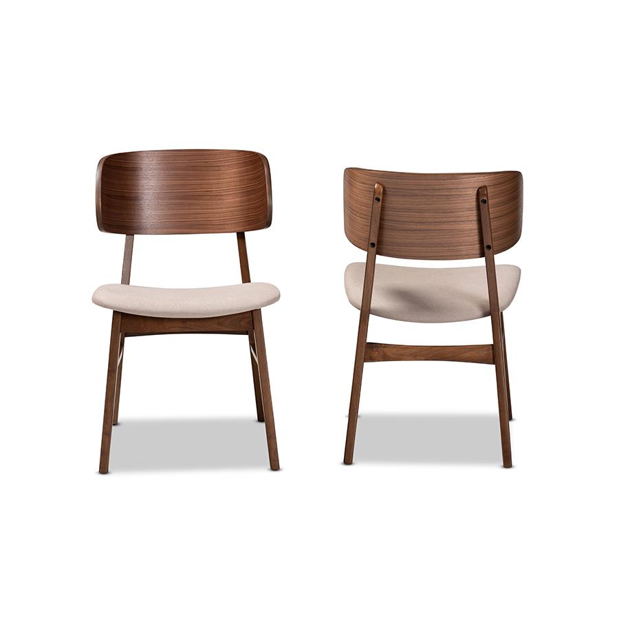 Baxton Studio Alston Mid-Century Modern Beige Fabric Upholstered and Walnut Brown Finished Wood 2-Piece Dining Chair Set | Dining Chairs | Modishstore - 3