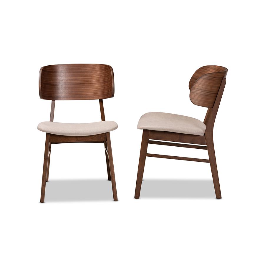Baxton Studio Alston Mid-Century Modern Beige Fabric Upholstered and Walnut Brown Finished Wood 2-Piece Dining Chair Set | Dining Chairs | Modishstore - 4