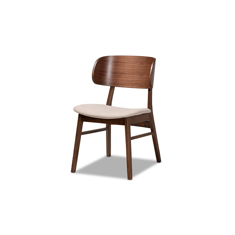 Baxton Studio Alston Mid-Century Modern Beige Fabric Upholstered and Walnut Brown Finished Wood 5-Piece Dining Set | Dining Sets | Modishstore - 3