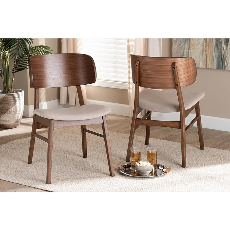 Baxton Studio Alston Mid-Century Modern Beige Fabric Upholstered and Walnut Brown Finished Wood 2-Piece Dining Chair Set | Dining Chairs | Modishstore