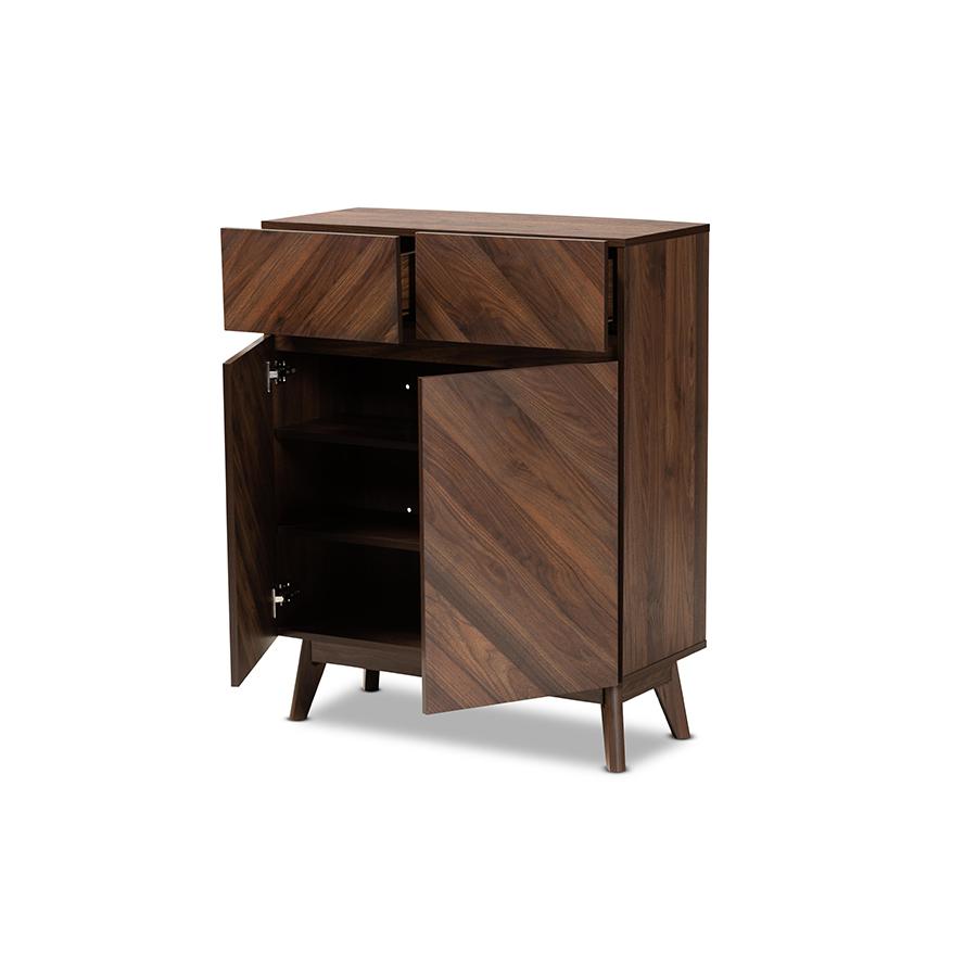 Baxton Studio Hartman Mid-Century Modern Walnut Brown Finished Wood Shoe Cabinet | Cabinets | Modishstore - 2