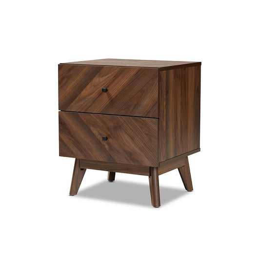 Baxton Studio Hartman Mid-Century Modern Walnut Brown Finished Wood 2-Drawer Nightstand | Nightstands | Modishstore
