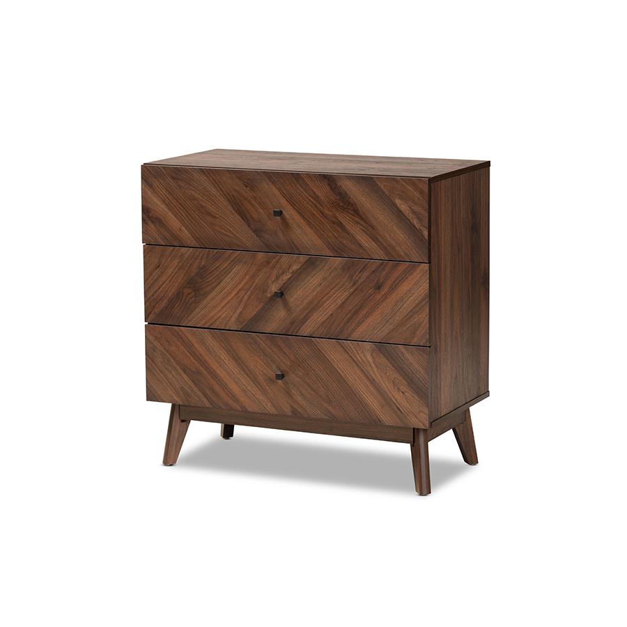 Baxton Studio Hartman Mid-Century Modern Walnut Brown Finished Wood 3-Drawer Storage Chest | Drawers | Modishstore