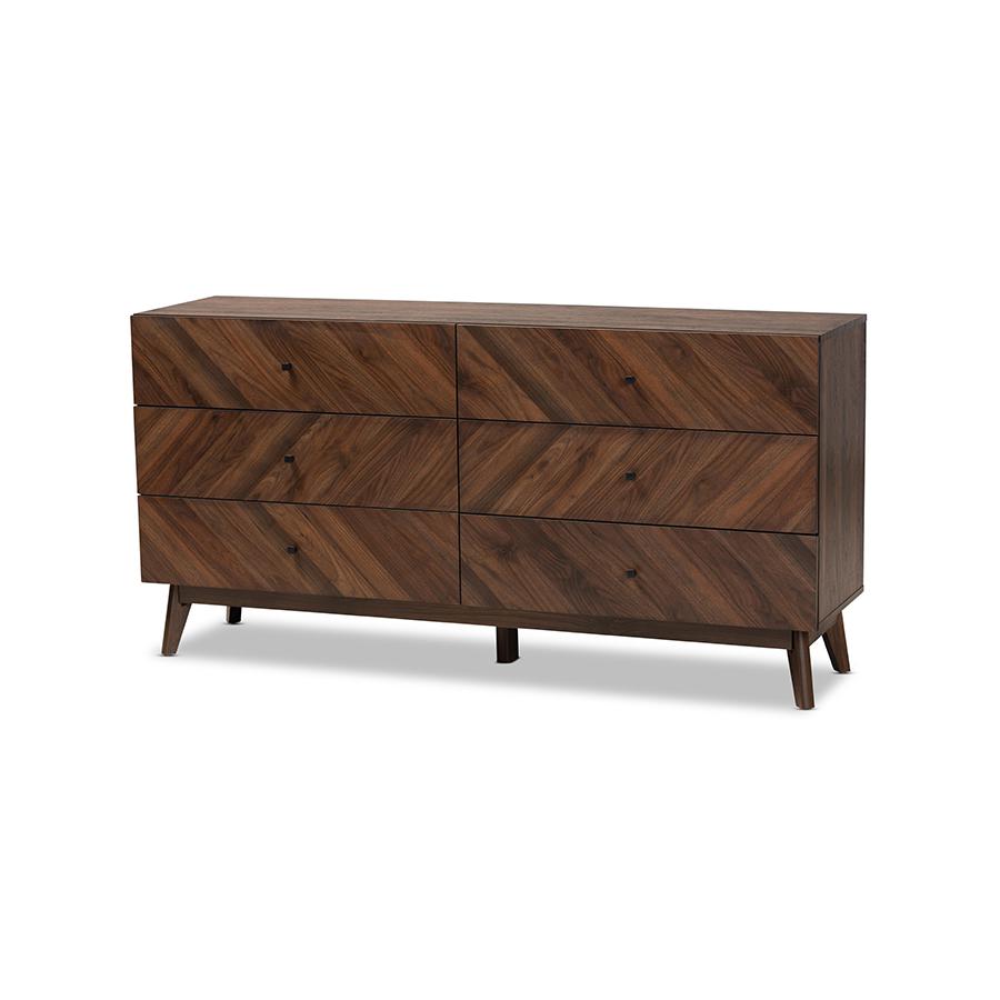 Baxton Studio Hartman Mid-Century Modern Walnut Brown Finished Wood 6-Drawer Dresser | Dressers | Modishstore