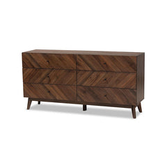 Baxton Studio Hartman Mid-Century Modern Walnut Brown Finished Wood 6-Drawer Dresser