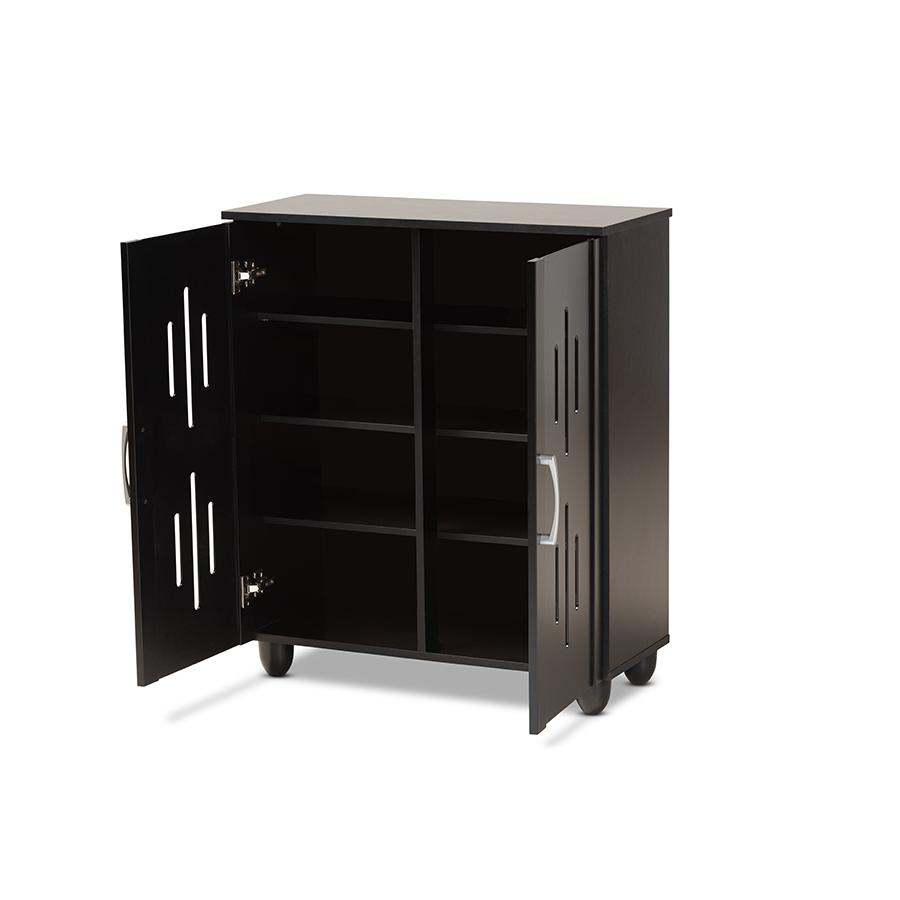 Baxton Studio Renley Modern and Contemporary Black Finished Wood 2-Door Shoe Storage Cabinet | Cabinets | Modishstore - 3