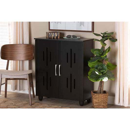 Baxton Studio Renley Modern and Contemporary Black Finished Wood 2-Door Shoe Storage Cabinet | Cabinets | Modishstore