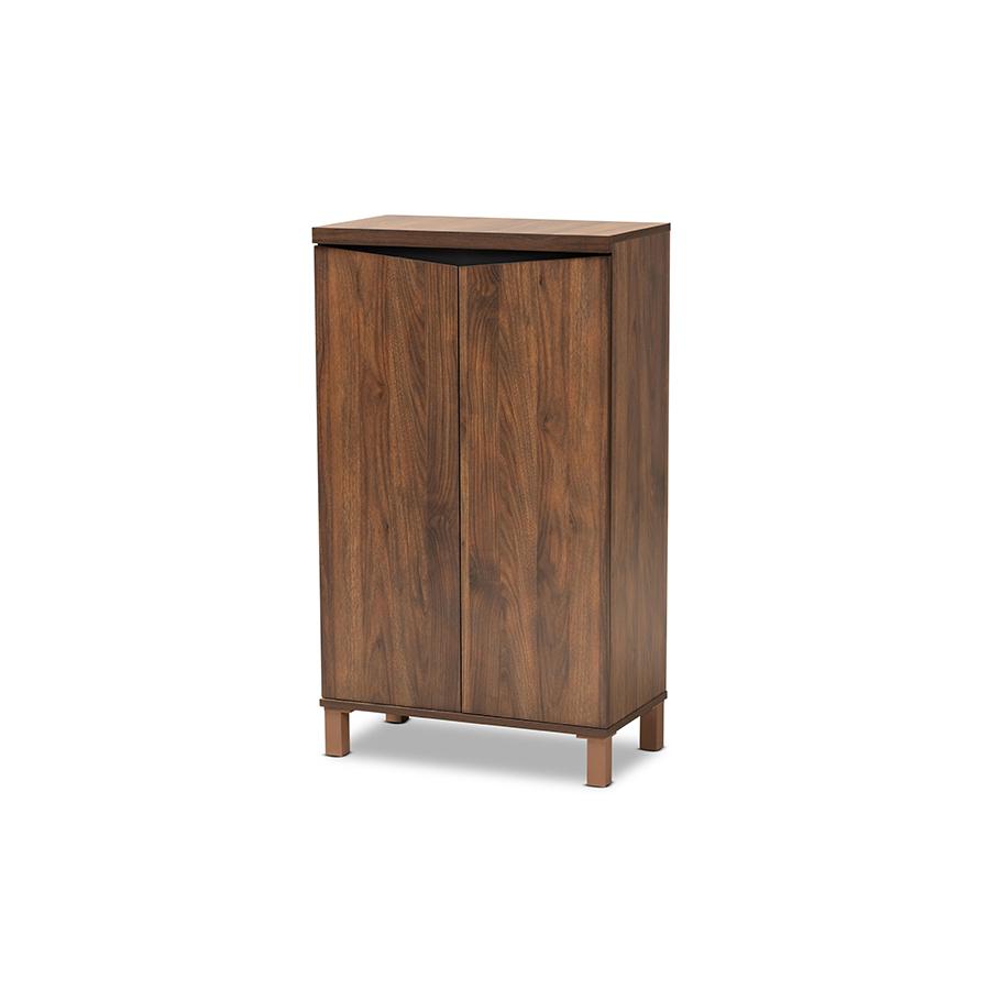 Baxton Studio Talon Modern and Contemporary Two-Tone Walnut Brown and Dark Grey Finished Wood 2-Door Shoe Storage Cabinet | Cabinets | Modishstore - 2