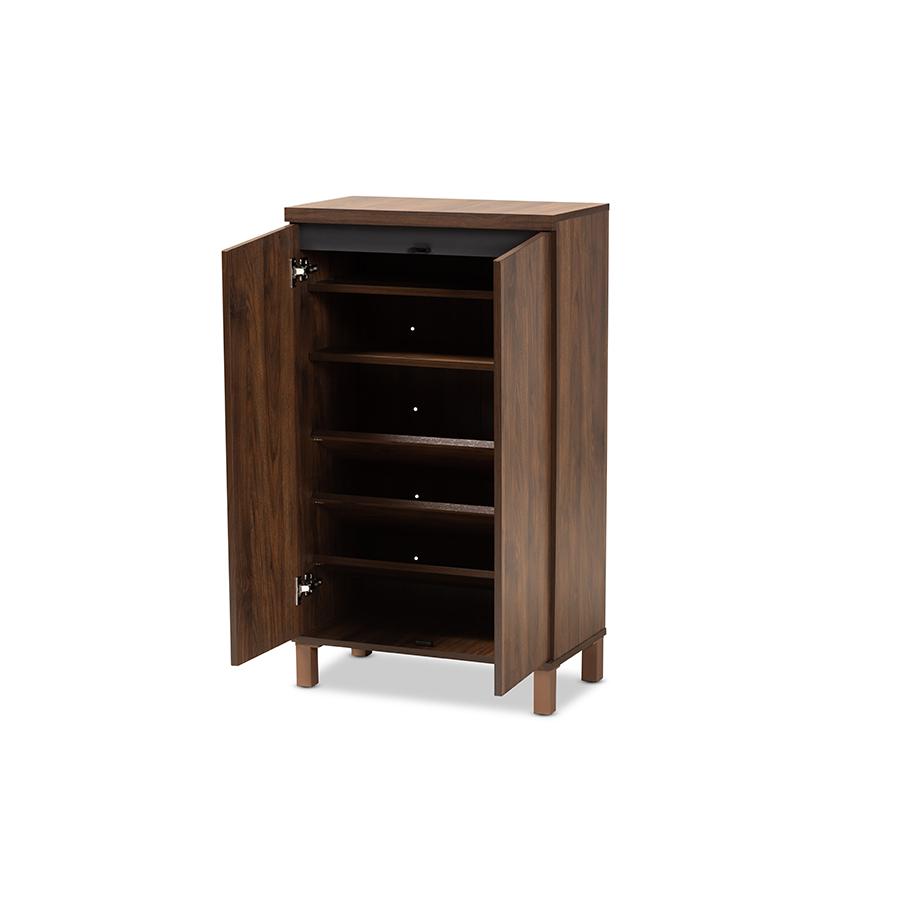 Baxton Studio Talon Modern and Contemporary Two-Tone Walnut Brown and Dark Grey Finished Wood 2-Door Shoe Storage Cabinet | Cabinets | Modishstore - 3